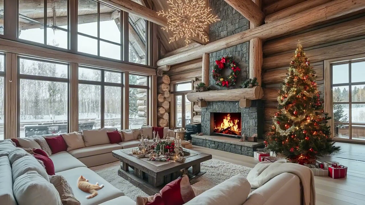 Winter Season Christmas Ambience Calm Snowfall And Fireplace Sound Helping You Sleep Better