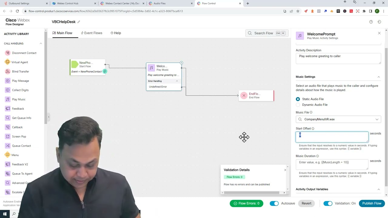WebEx Contact Center Training - Creating WxCC Flow using Play Music Activity