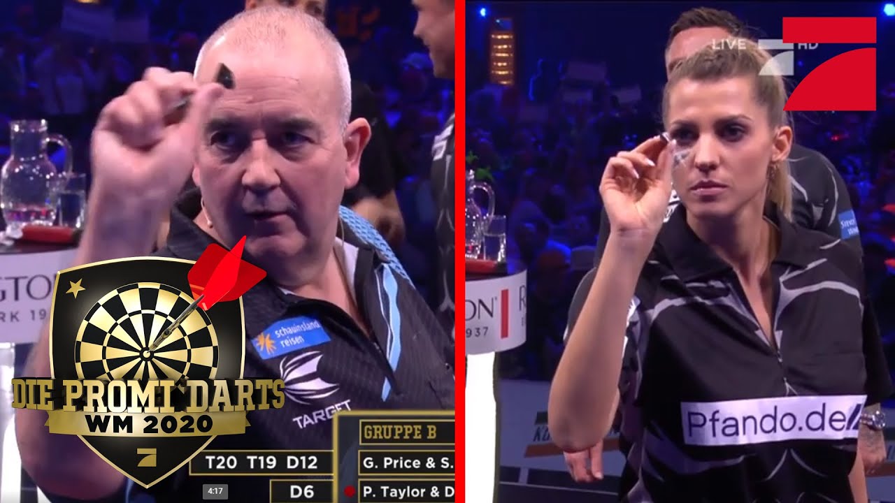 Sarah Harrison & Gerwyn Price vs Phil Taylor & Daniel Boschmann | Promi Darts WM 2020 | ProSieben
