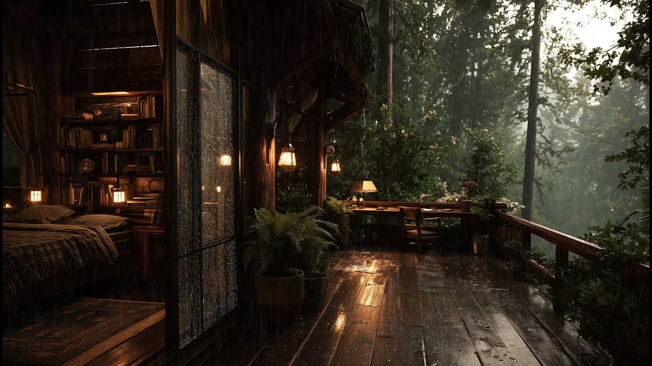Звуки дождя в уютной спальне в лесу 🌲 | Без музыки, только звуки сна для глубокого отдыха