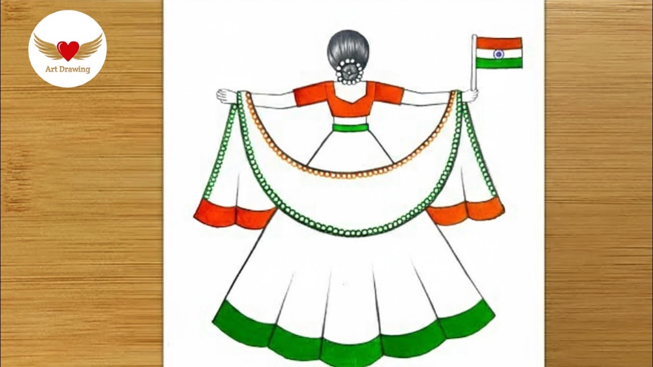  Creative Independence Day Drawing | How to Draw a Girl with Indian Flag #drawing#loveartdrawing#how