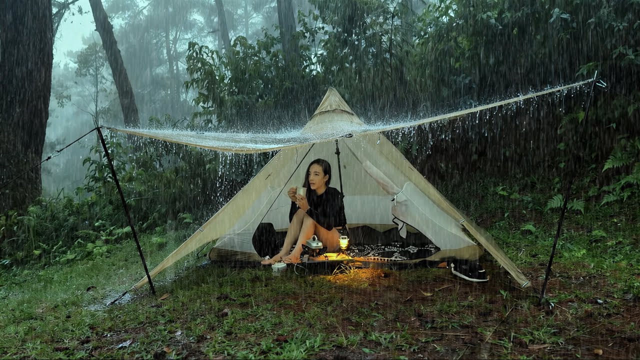 Solo Camping in Heavy Rain | A Full Day Inside a Small Tent
