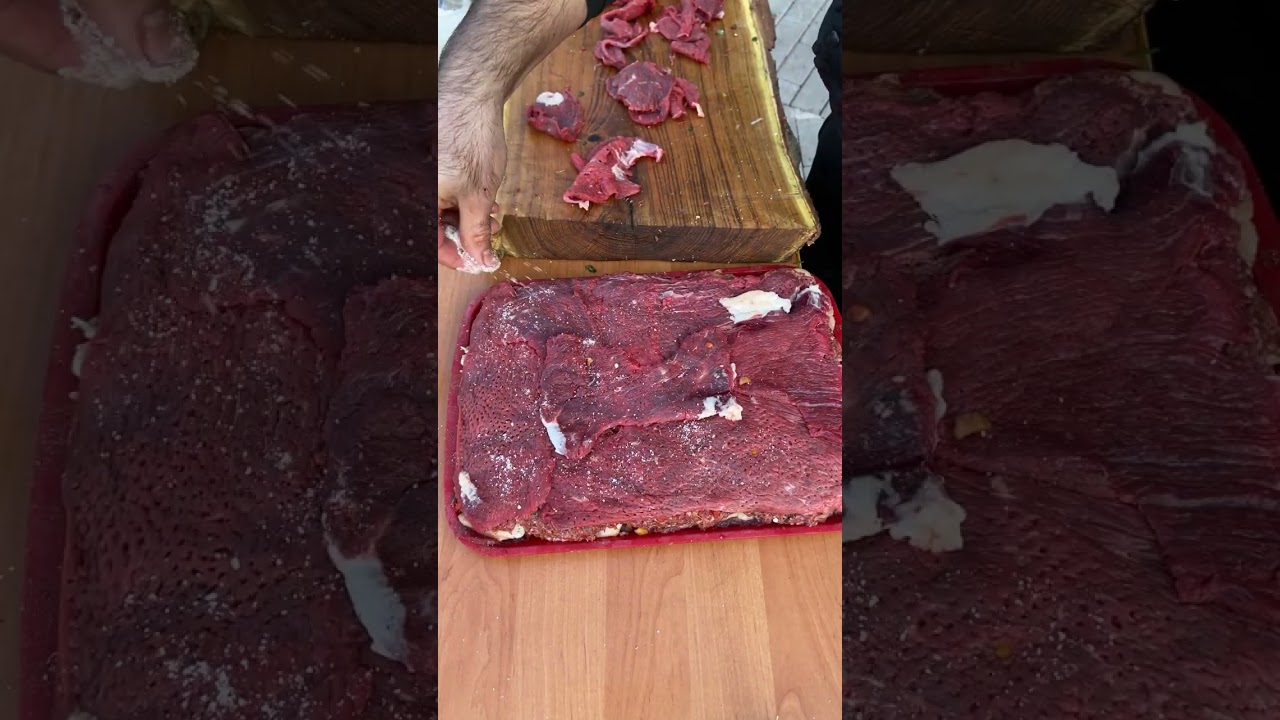 juicy layered beef shashlik with vegetables / сочный слоенный шашлык из говядины с овощами