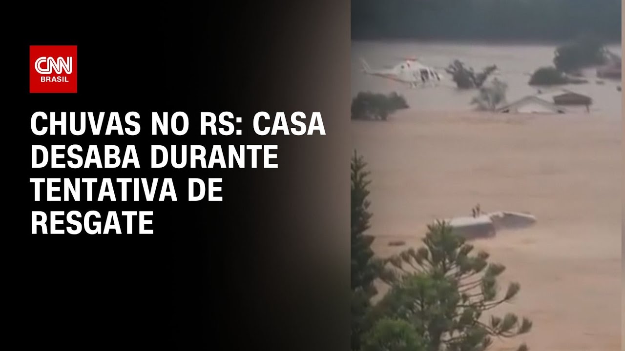 Chuvas no RS: casa desaba durante tentativa de resgate | LIVE CNN