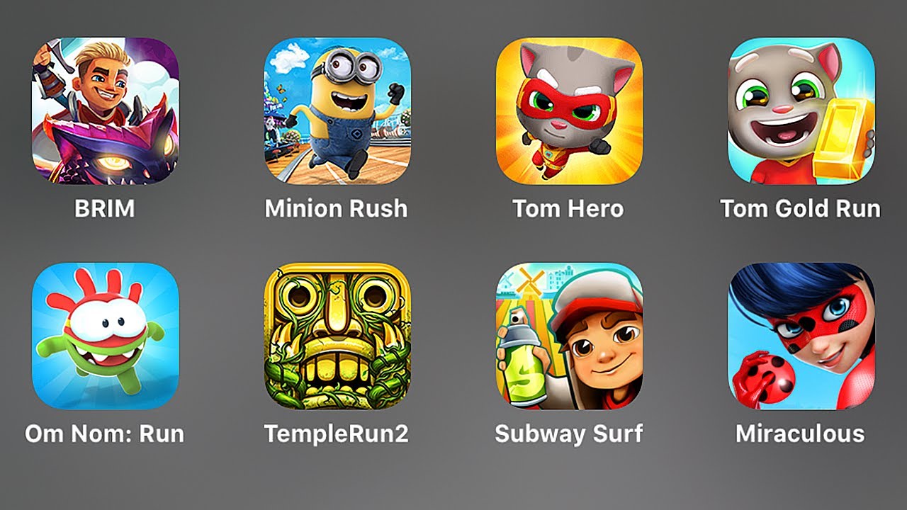 MIRACULOUS LADY BUG,SUBWAY SURFERS,TEMPLE RUN 2,OM NOM RUN,TOM GOLD RUN,TOM HERO DASH,MINION RUSH