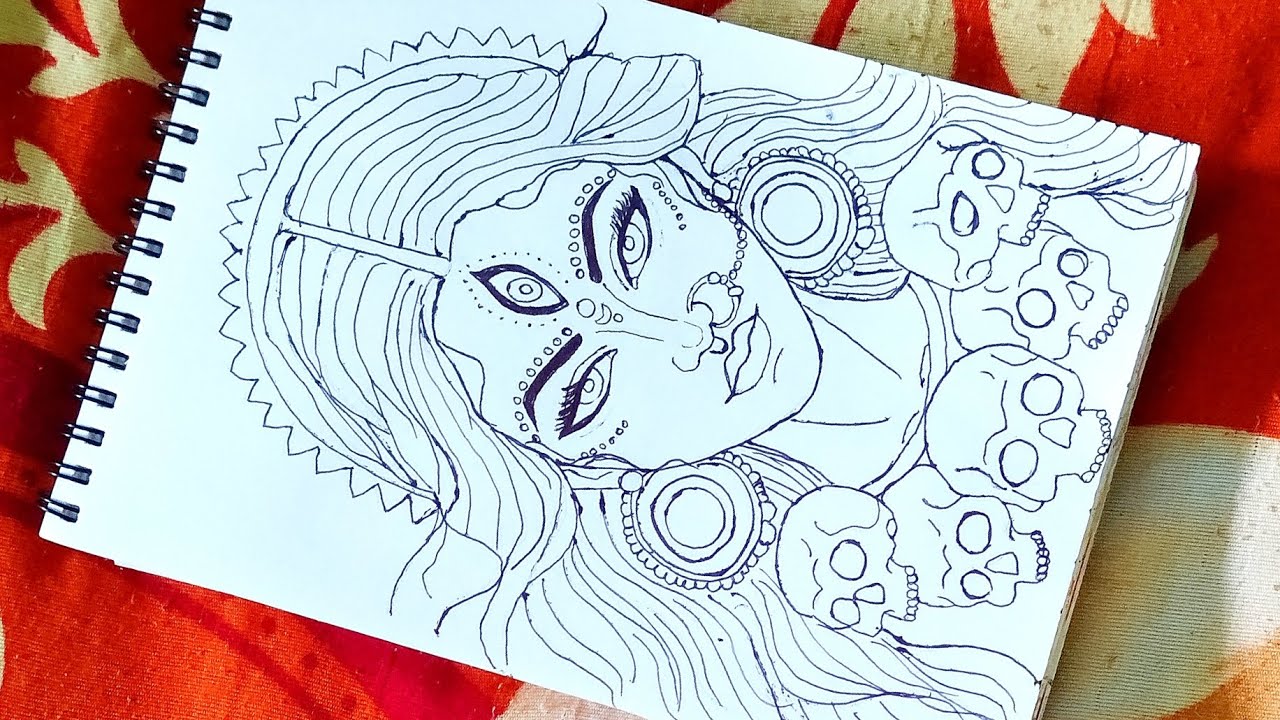 How to Draw Maa Kali Face\Beautiful Mata Kali Outline Drawing\Pencil Drawing\Easy and step by step||