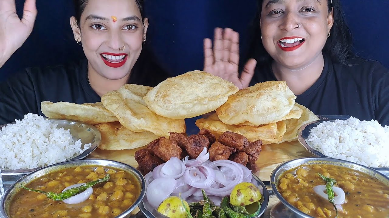 Garma Garam Chole Bhature With Rice & Sweet Gulgule | Indian Mukbang Eating Show