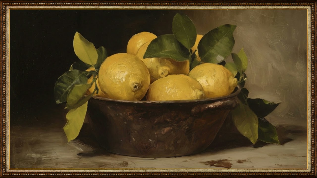 Vintage Lemon Still Life • Moody Kitchen Art • 4K Frame TV • Cozyland Prints
