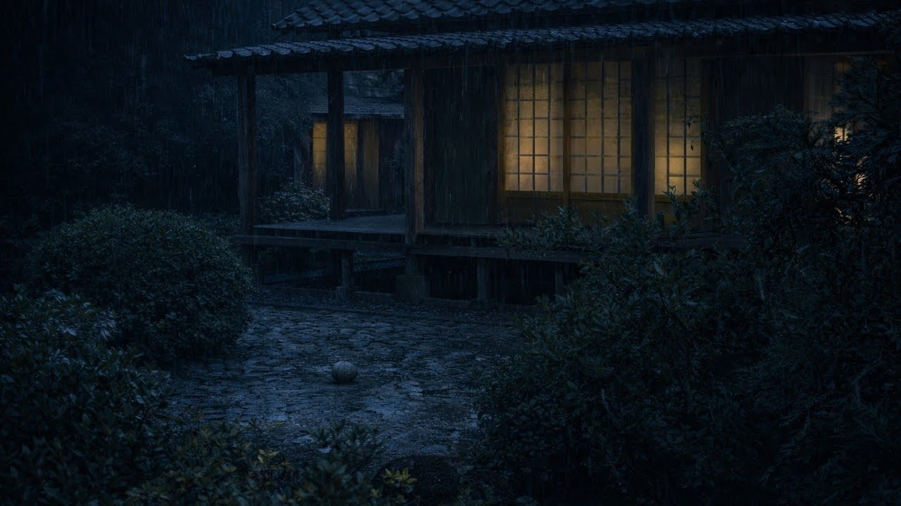 Quiet Night Rain at a Traditional Japanese House for Deep Sleep