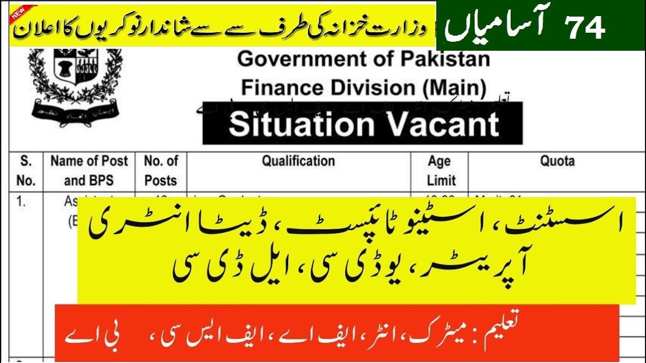 Ministry of Finance Division 70+ Jobs Via ITSPAK | Last Date 18 Oct 2020 | How to Apply | Fee: Rs 22