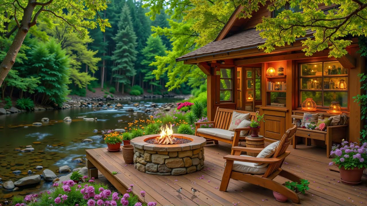 Relaxing Piano Music with Campfire 🔥🌸  Nature Sounds Ambience For Work, Study Positive