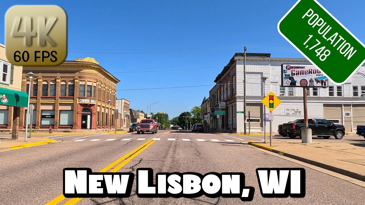 Driving Around Small Town New Lisbon, Wisconsin in 4k Video