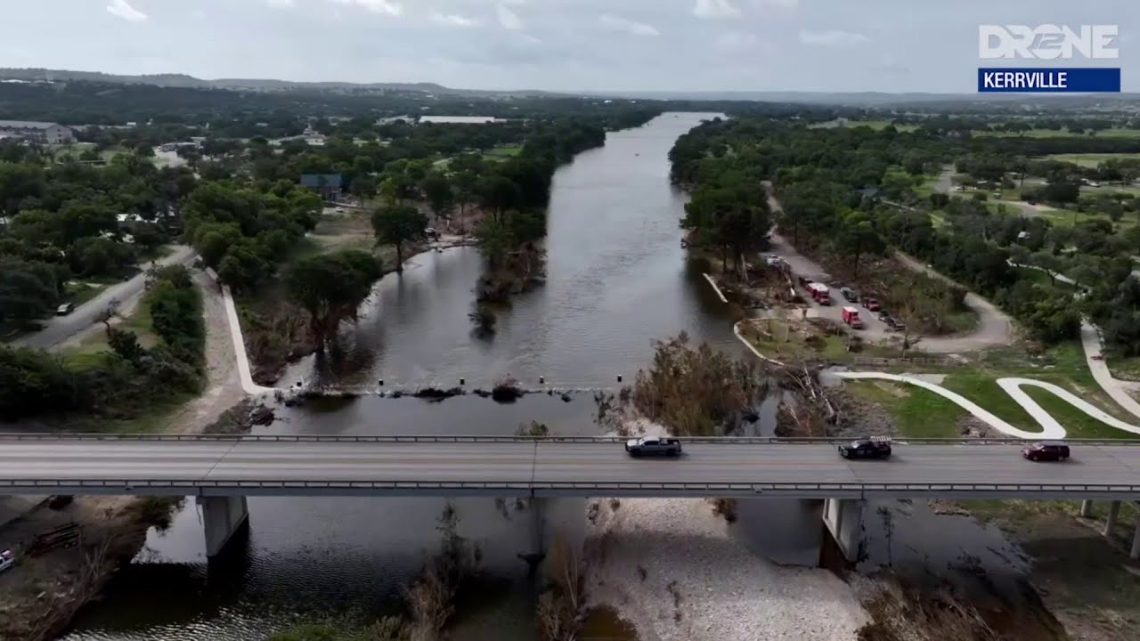 Drone footage of Kerrville after the Hill Country floods