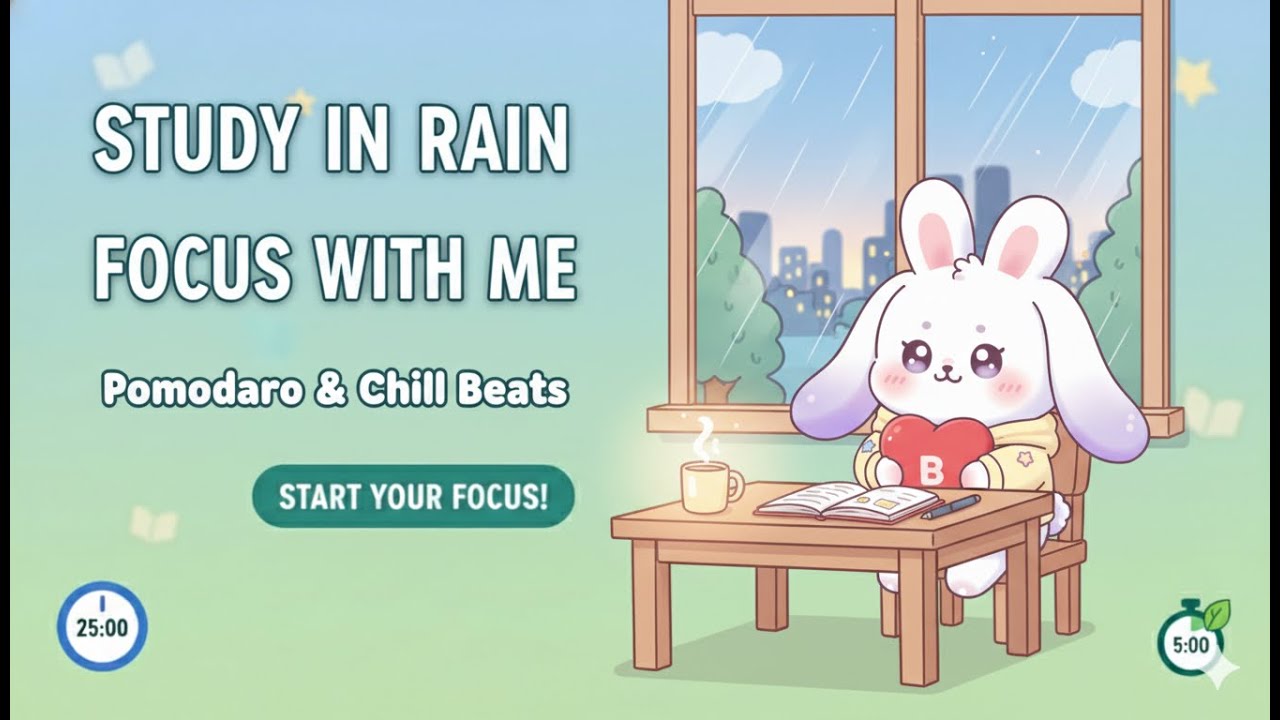 Cozy Rainy Day Pomodoro 🌧️| 25 Min Focus + 5 Min Break | Study with Me