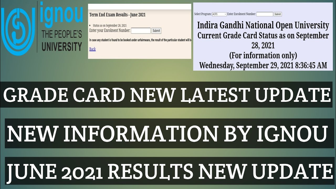 IGNOU 29 SEPTEMBER 2021 NEW NOTICE BY IGNOU GRADE CARD UPDATE