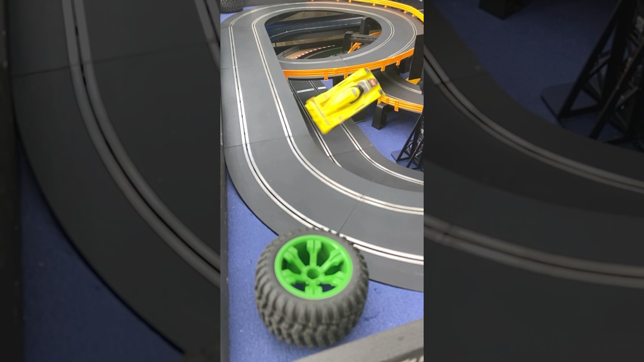 My fastest car corner crash 2 full spins #slotcars #scalextric #arc pro #hotwheels