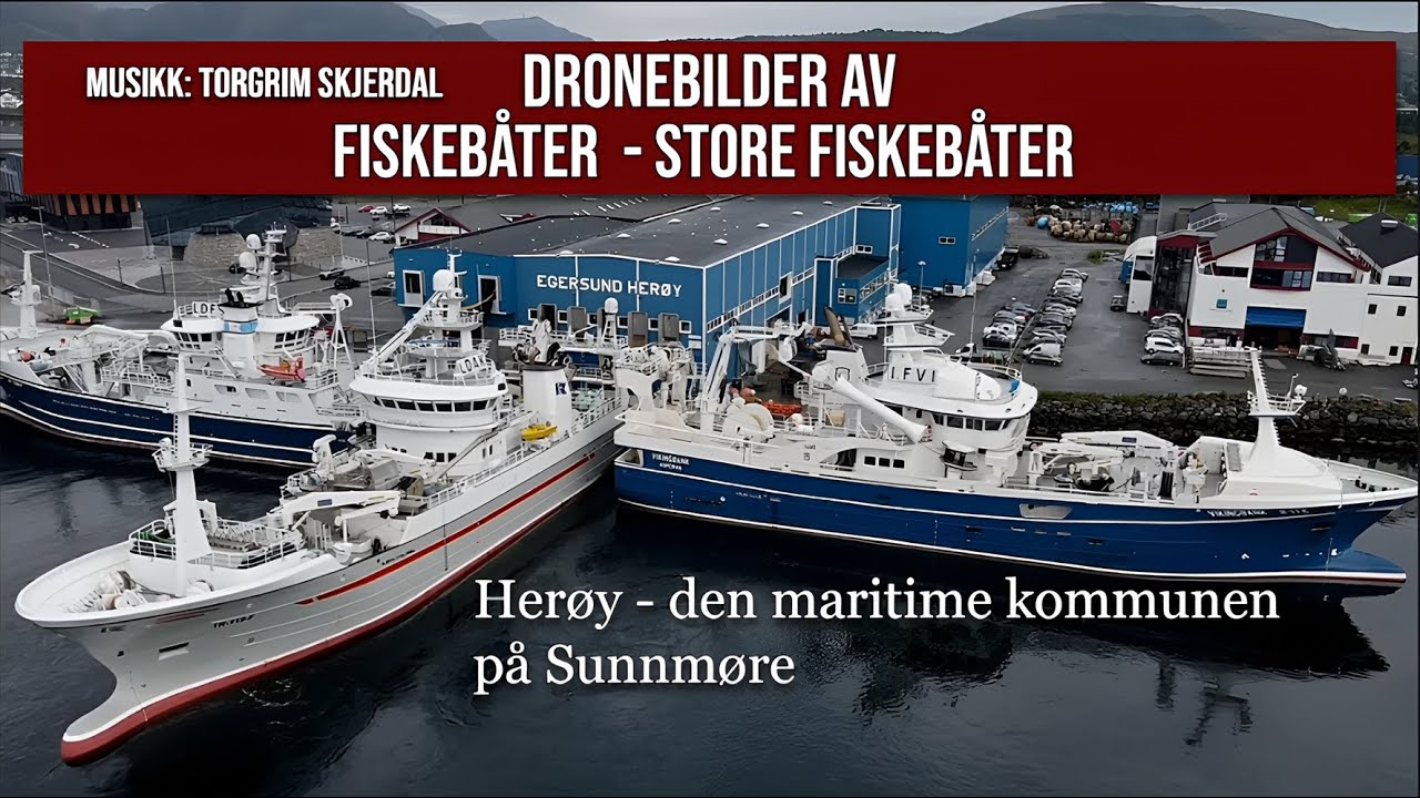 Dronebilder av fiskebåter - STORE fiskebåter. Fosnavåg Næringspark 2025.