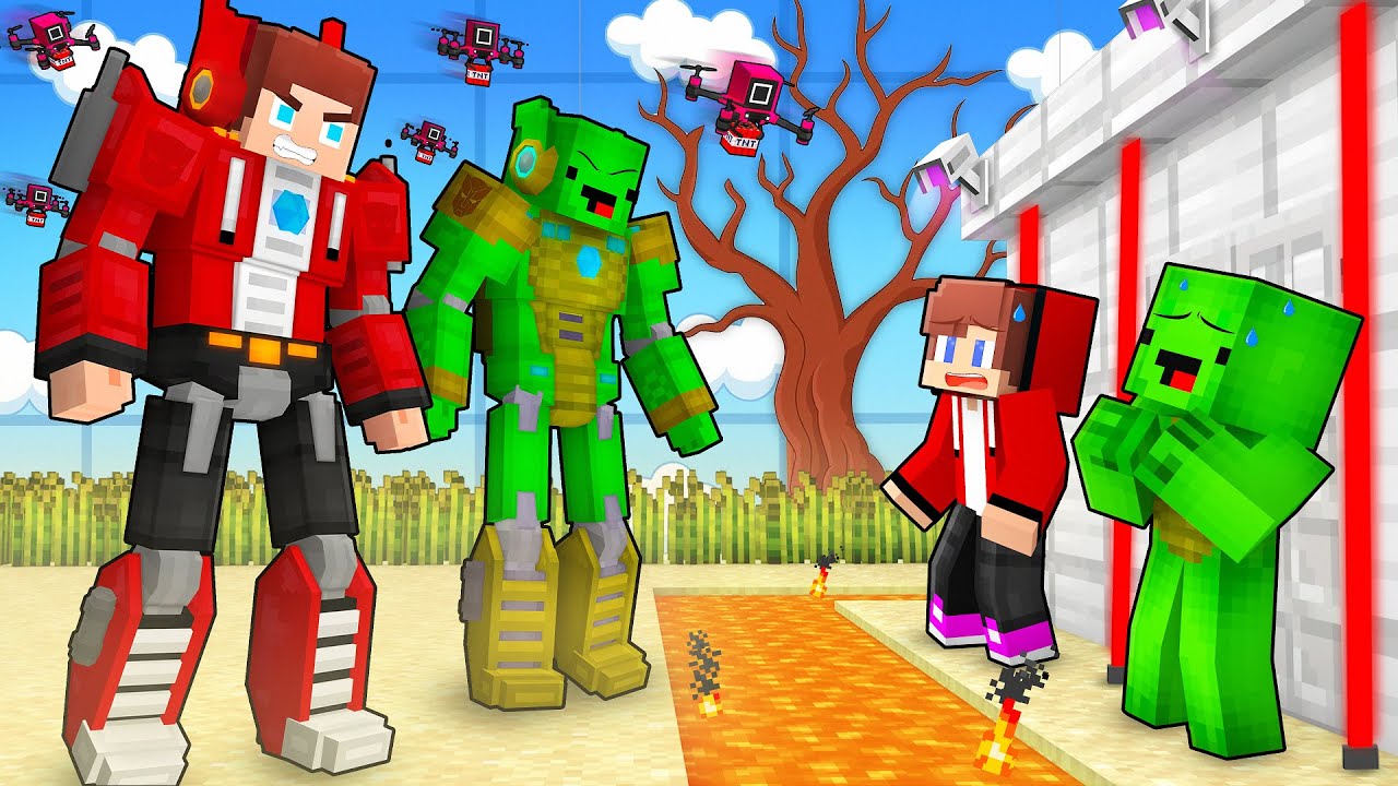 JJ and Mikey TRANSFORMERS VS Security House - Maizen Minecraft Animation