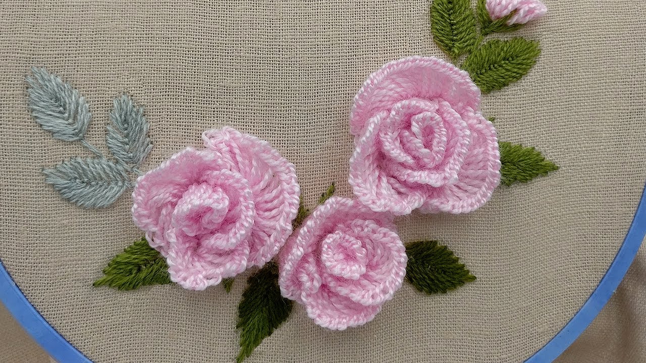 Объемная Вышивка: Розы из шерсти | How to make a rose wool |new design