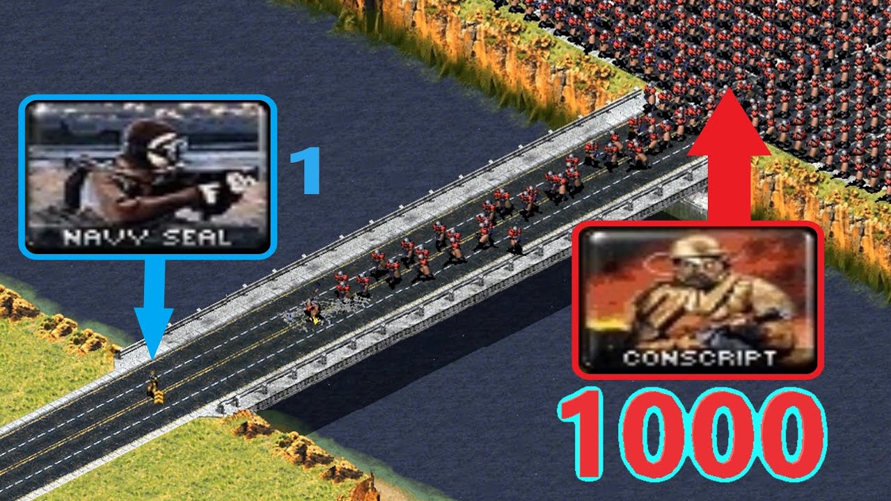 Can Navy Seal defend the bridge? vs 1000 Conscripts - Red Alert 2