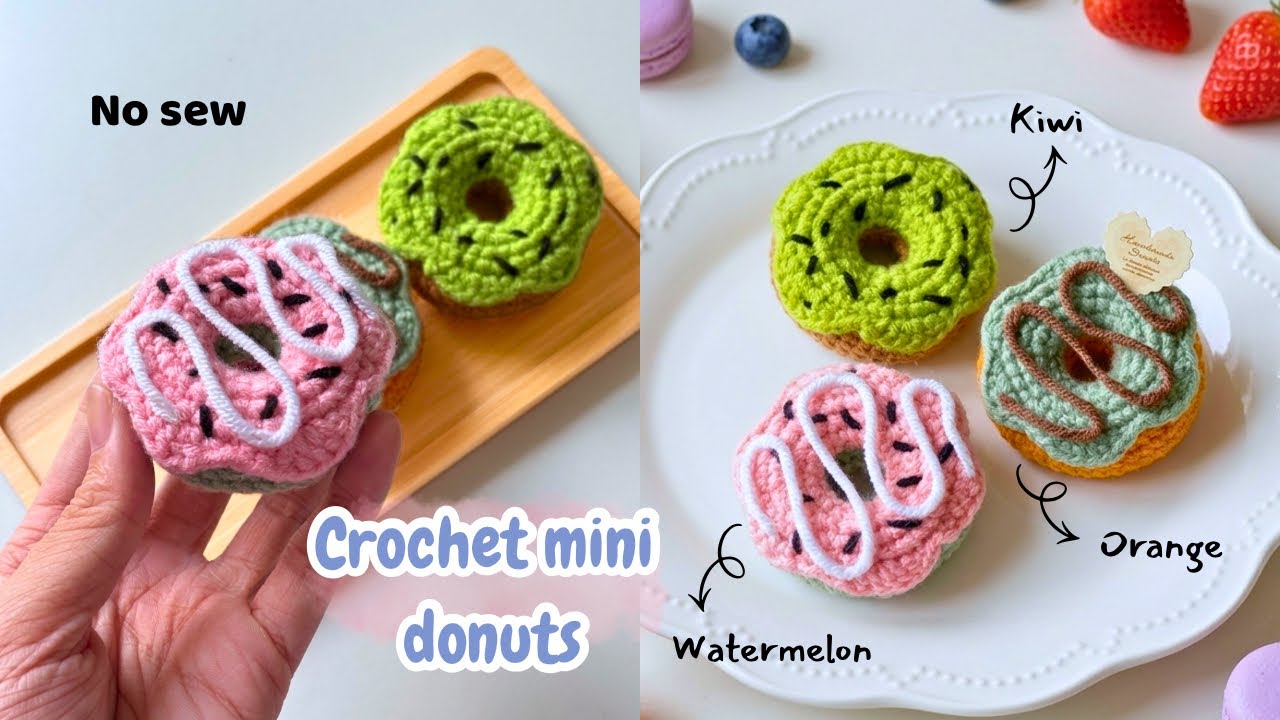 🍩Crochet Mini Fruit Donut Keychains | Easy Amigurumi Tutorial | Cute Handmade Gift Ideas