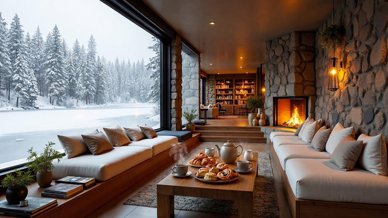 Gentle Piano with Snowy Forest Background 🔥Cozy Indoor Ambience & Slow Music for Deep Calm, Relaxing