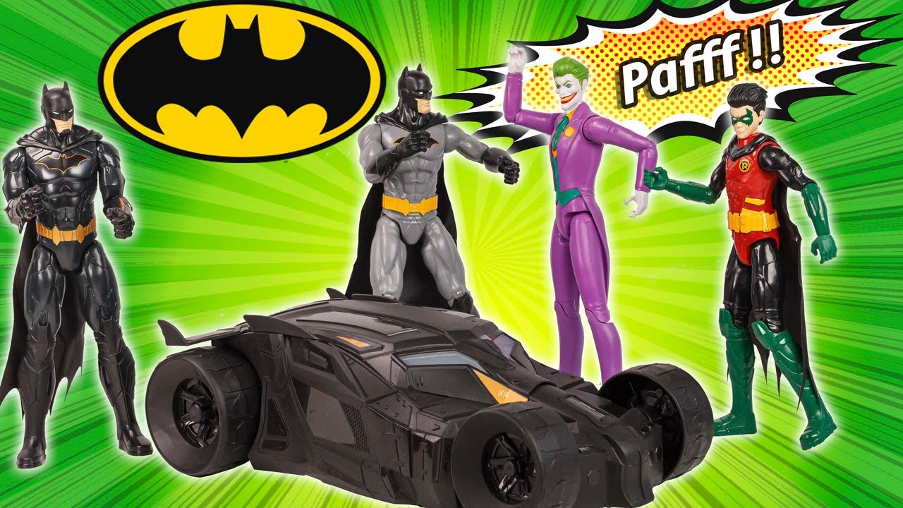 La nouvelle Batmobile avec BATMAN, ROBIN et LE JOKER Figurines 30 cm