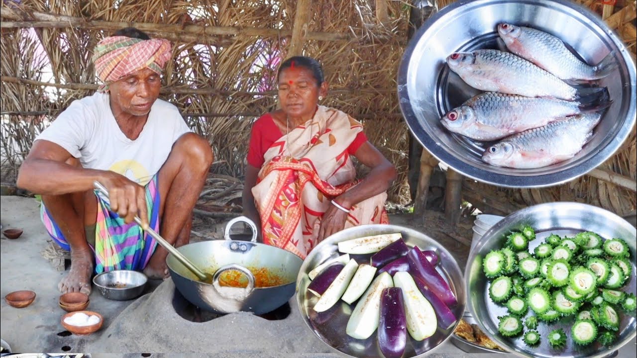 Japani Puti Fish Curry & Karela Vaji cooking and eating by santali tribe couple