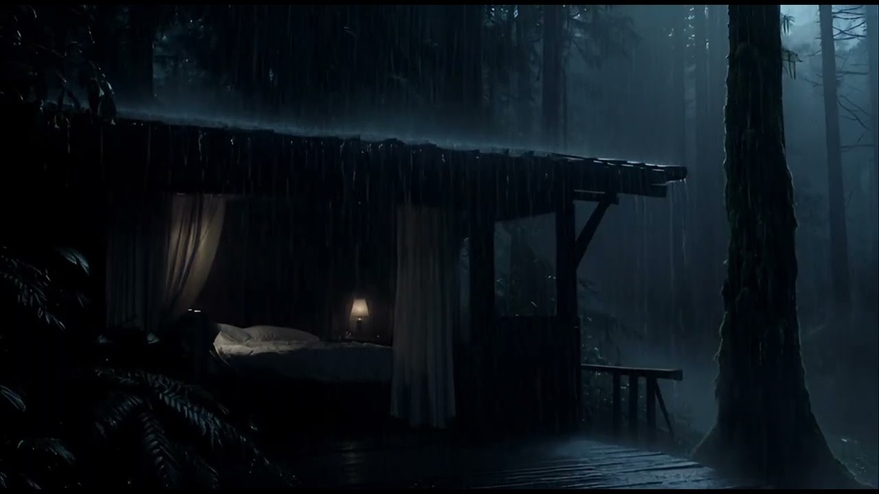Midnight Rain in a Wooden Cabin Forest | No Music Sleep