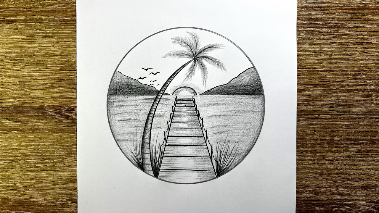 Comment dessiner un paysage au crayon | Dessin paysage facile étape par étape