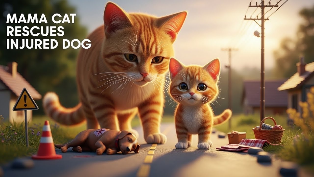 Mama Cat Rescues Injured Dog and Teaches Kindness to Kitten