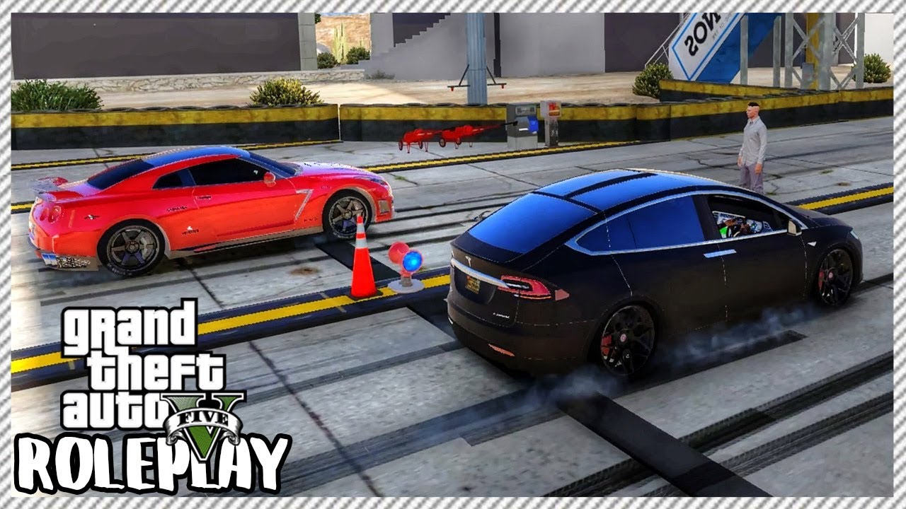 Ролевая игра GTA 5 — гонки на Tesla Model X Drag Racing | RedlineRP #66