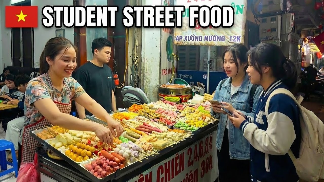 [4K] Hanoi Student Food Market Walk | Vietnam Street Food.