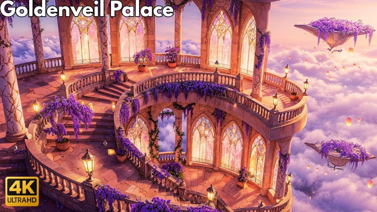 Goldenveil Palace: A Rose-Gold Fantasy Castle Above the Clouds | Serene 4K Ambience
