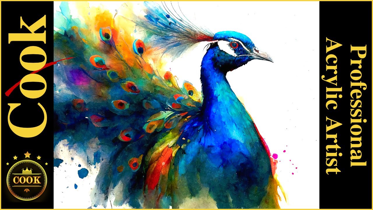 How to paint a Peacock Portrait with Derwent Inktense Pencils and Acrylics Paints by Ginger Cook