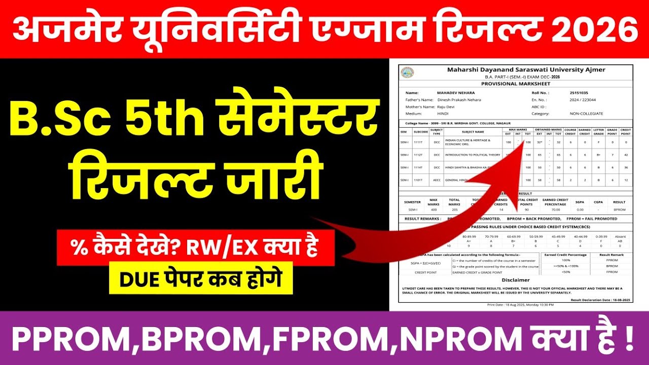 MDSU B.Sc 5th Semester Result 2026 Declare Kaise Dekhe / B.A मे PPROM, BPROM, FPROM क्या होता है