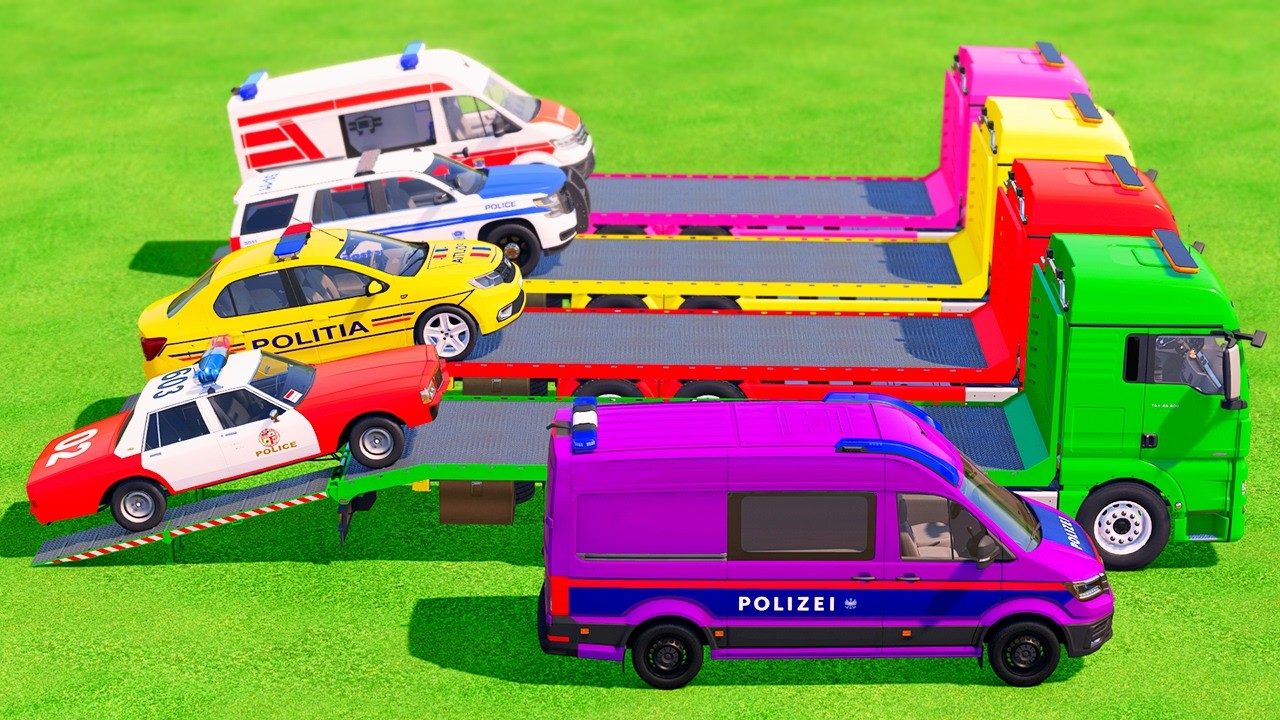 TRANSPORTING POLICE CARS, FIRE DEPARTMENT, AMBULANCE VEHICLES WITH MAN TRUCKS ! Farming Simulator 22