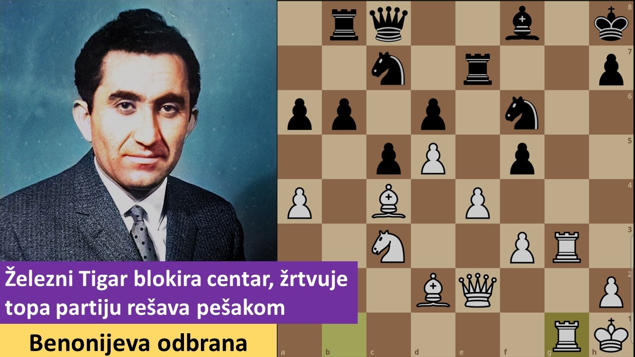 Železni Tigar blokira centar, žrtvuje topa partiju rešava pešakom i matom u potezu - moderni Benoni