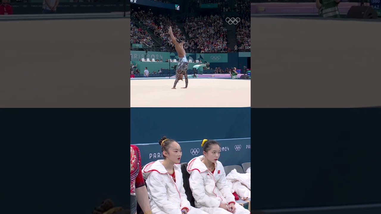 Zhou Yaqin & Zhang Yihan watching Simone Biles make history. #Olympics #ARTWorlds2025