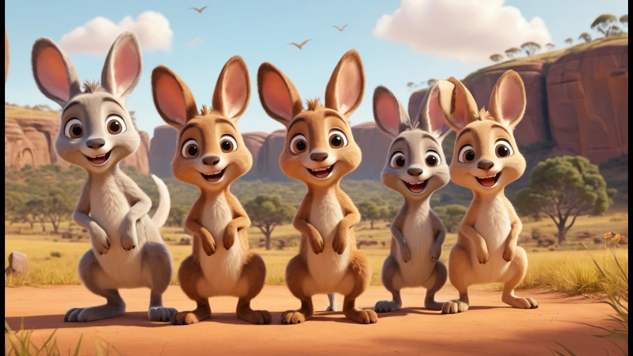 Cinco Pequeños Canguros Saltan, Saltan, Saltan | Canciones de Animales y Acción para Niños
