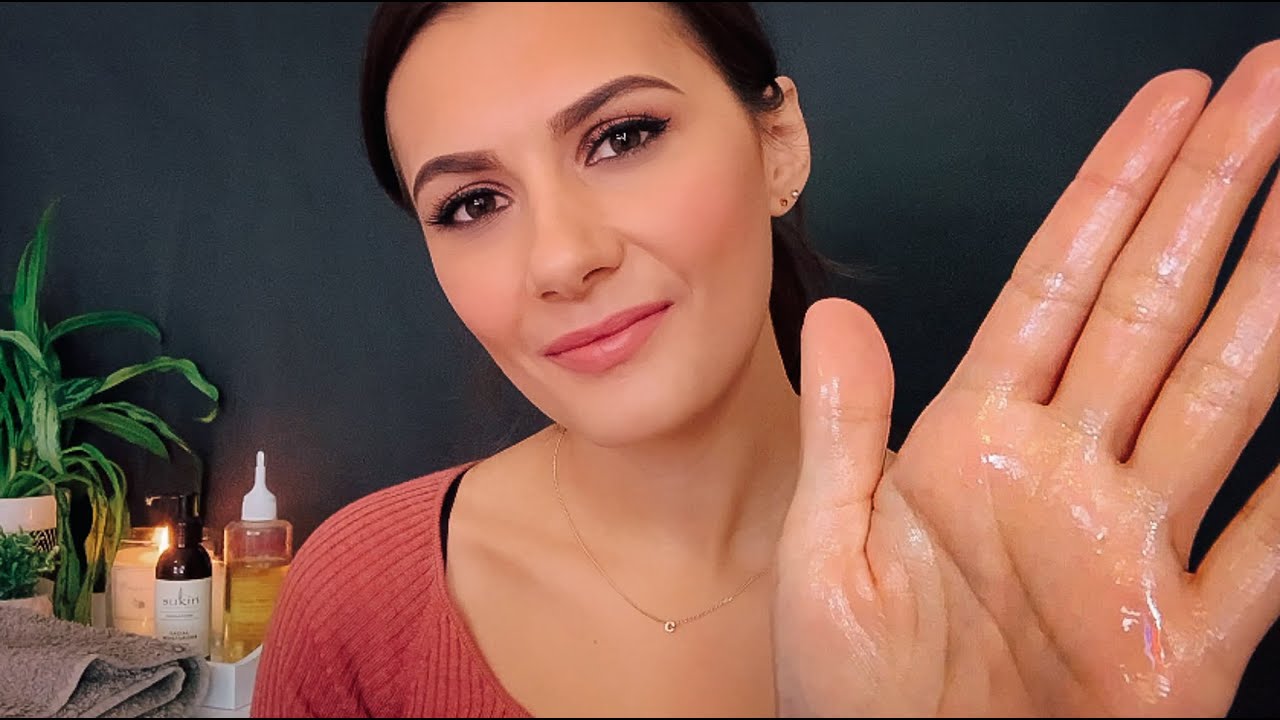 ASMR Massaging Your Face, Neck & Shoulders (Layered Sounds, Lotion, Oil & Soft Whispering)