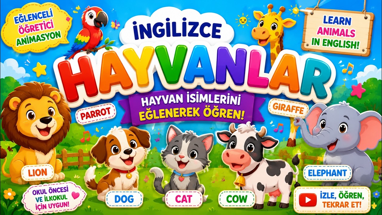 İngilizce Öğreniyorum 👩🏻‍🏫👨🏻‍🏫 - Hayvanlar - Türkçe izle - Çocuklar İçin İngilizce