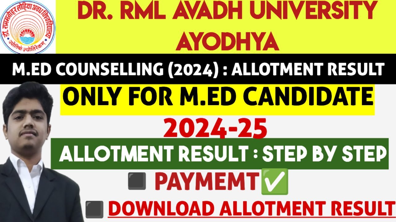DR.RMLAU M.ED ALLOTMENT RESULT | DR.RMLAU M.ED COUNSELLING 2024 | RMLAU COUNSELLING PROCESS 2024