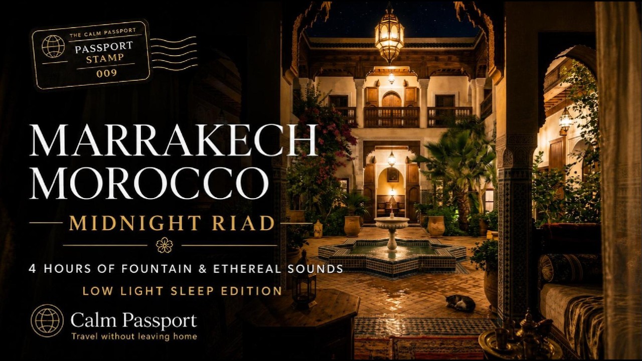 Morocco Sleep Ambience 🌙 Marrakech Riad at Midnight, Fountain Sounds & Singing Bowls | 4 Hours