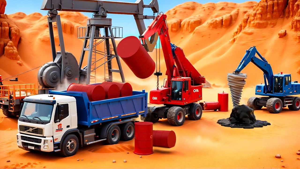 Construction Works Excavator & Truck Drill for Hidden Oil 🛢️🚧