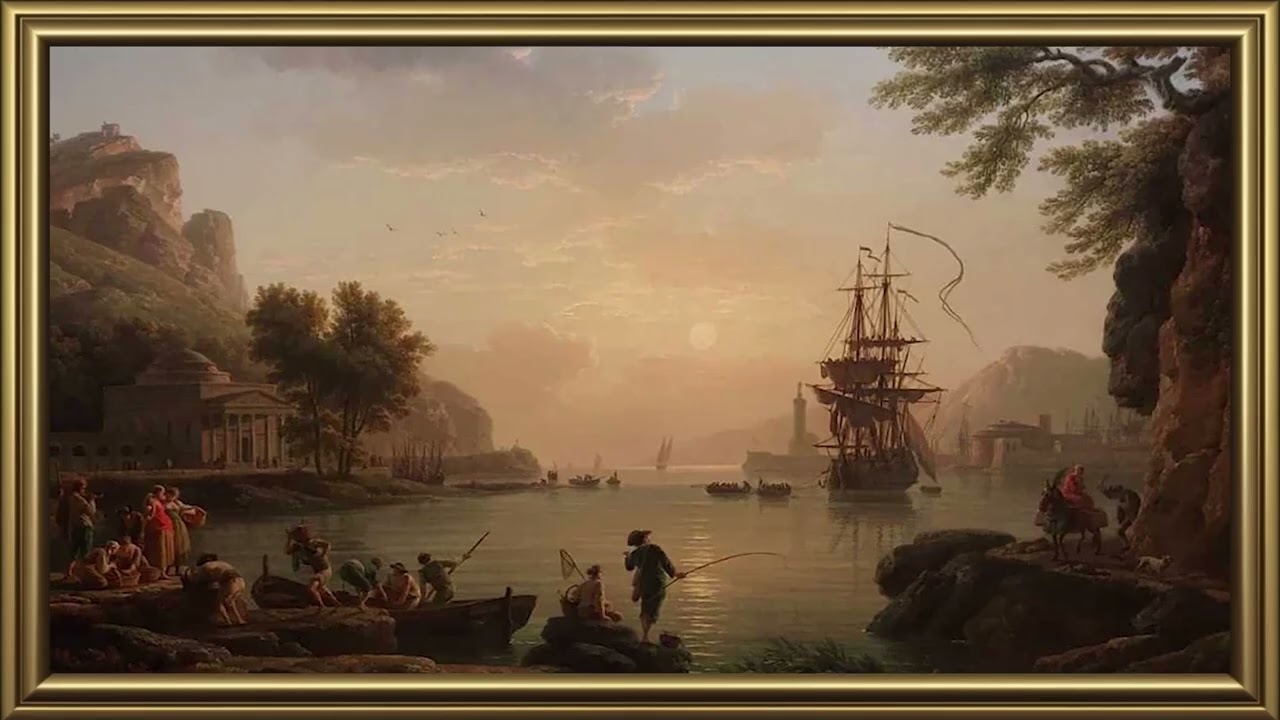 Landscape at Sunset Painting | Gold Frame TV Art Screensaver for TV Wallpaper