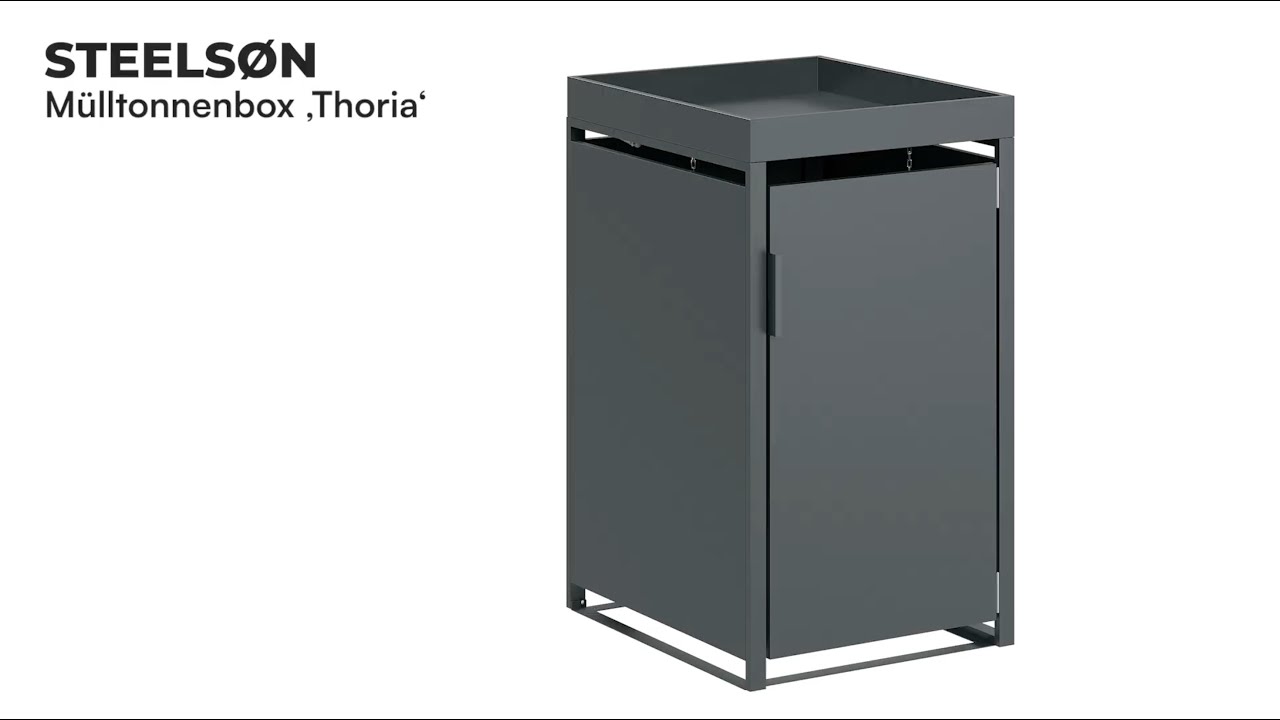 Aufbauvideo für STEELSØN Thoria Mülltonnenbox für 1 Tonne mit Pflanzendach