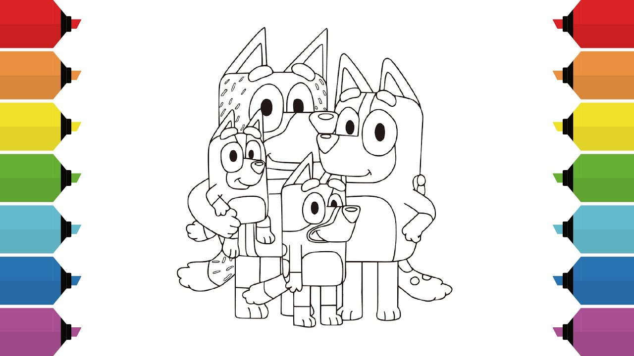 Coloring Bluey Family Coloring Page | Bluey, Bingo, Chilli, Bandit