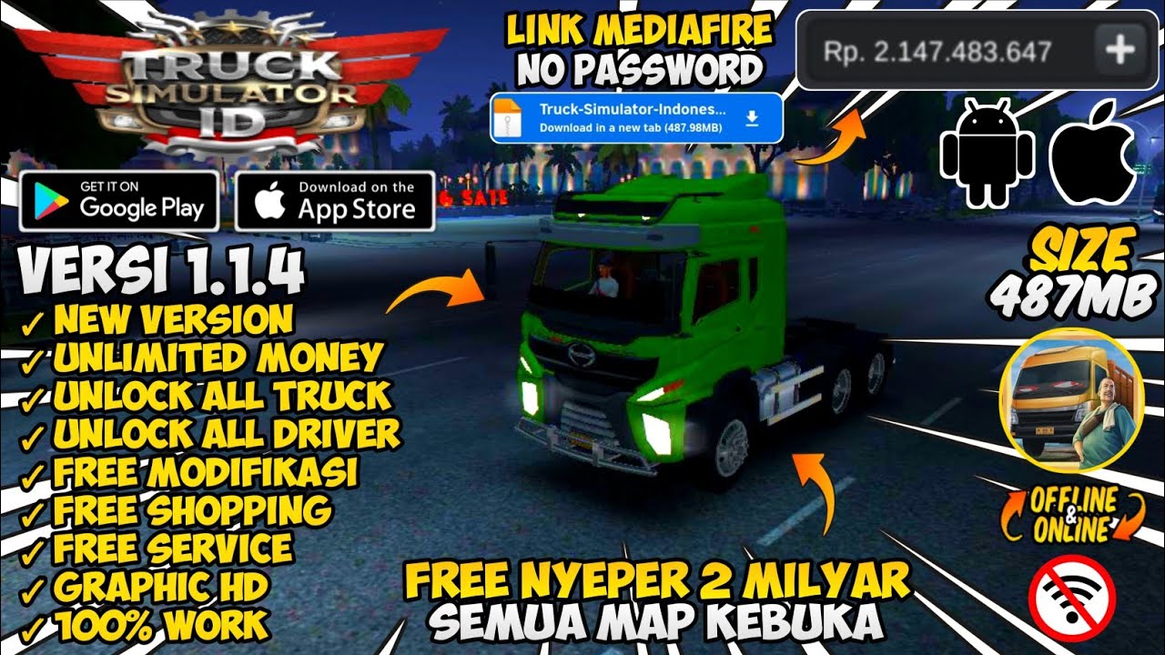 Truck Simulator Indonesia Mod Apk V1.1.4 || Новейшая версия 2026 года - Неограниченные деньги и р...