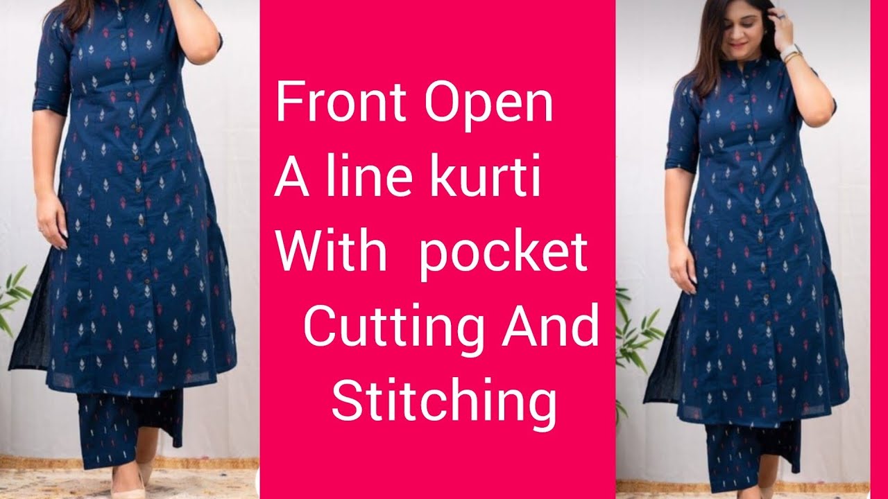 Front Open A line kurti With Pocket Cutting and Stitching | Front Slit A Line kurti